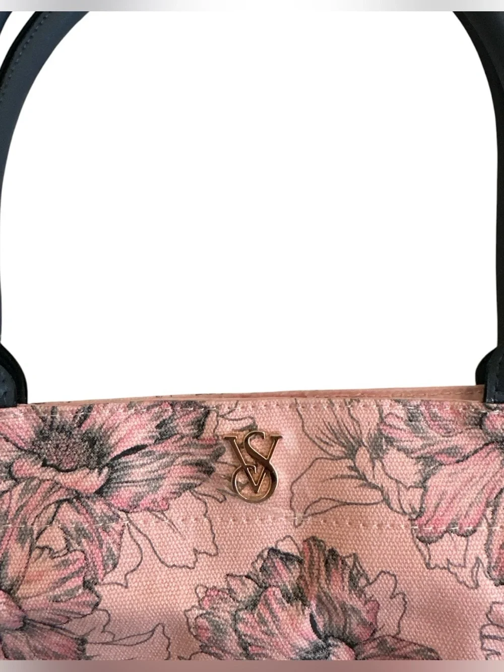 Victoria’s Secret Pink Floral Canvas Tote Bag Black Trim Coquette Balletcore NWT